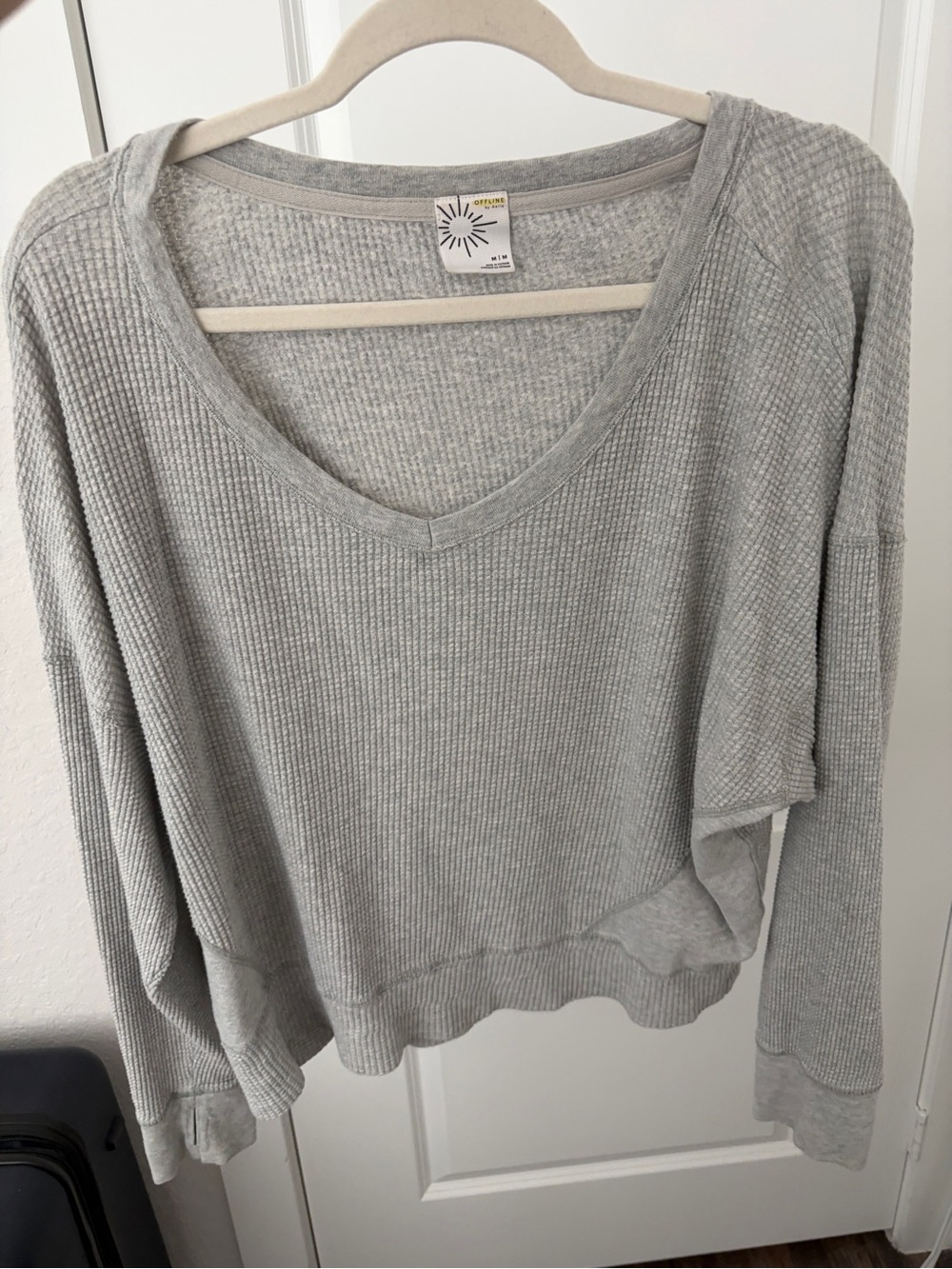 Offline By Aerie Wow! Waffle Oversized T-shirt Gray Size Medium